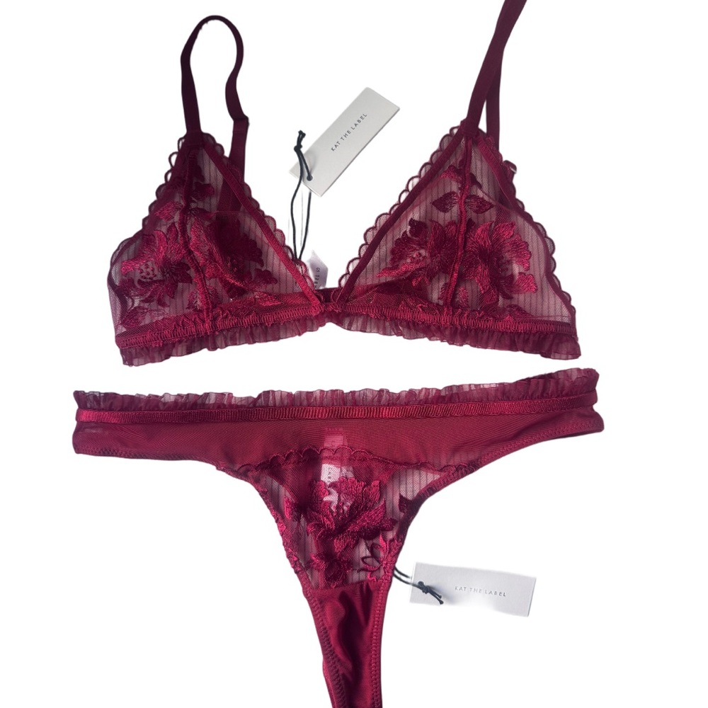 Kat the label Burgundy Lace Bralette and Thong Set